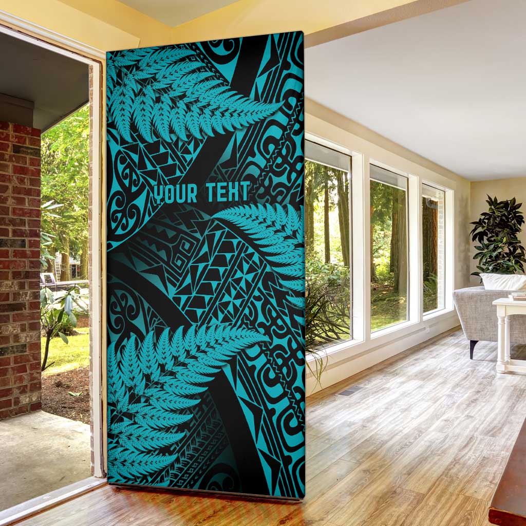 New Zealand Rugby Pacific Personalised Door Cover All Turquoise Maori Pasifika Fern Pattern LT9 - Polynesian Pride