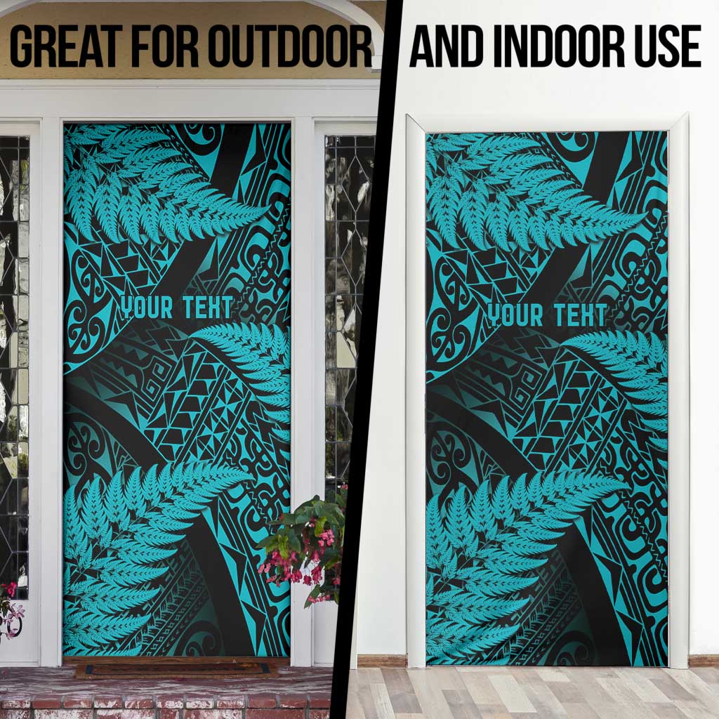 New Zealand Rugby Pacific Personalised Door Cover All Turquoise Maori Pasifika Fern Pattern LT9 - Polynesian Pride