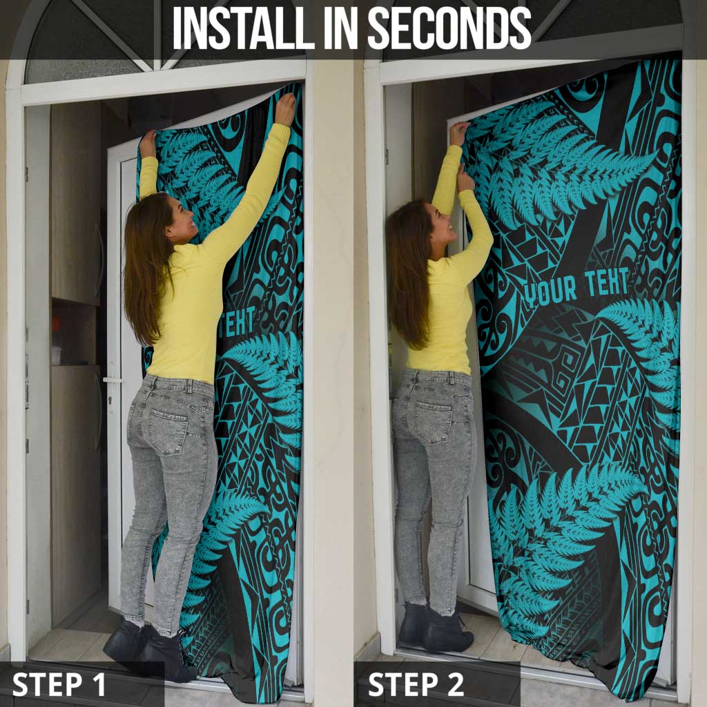 New Zealand Rugby Pacific Personalised Door Cover All Turquoise Maori Pasifika Fern Pattern LT9 - Polynesian Pride