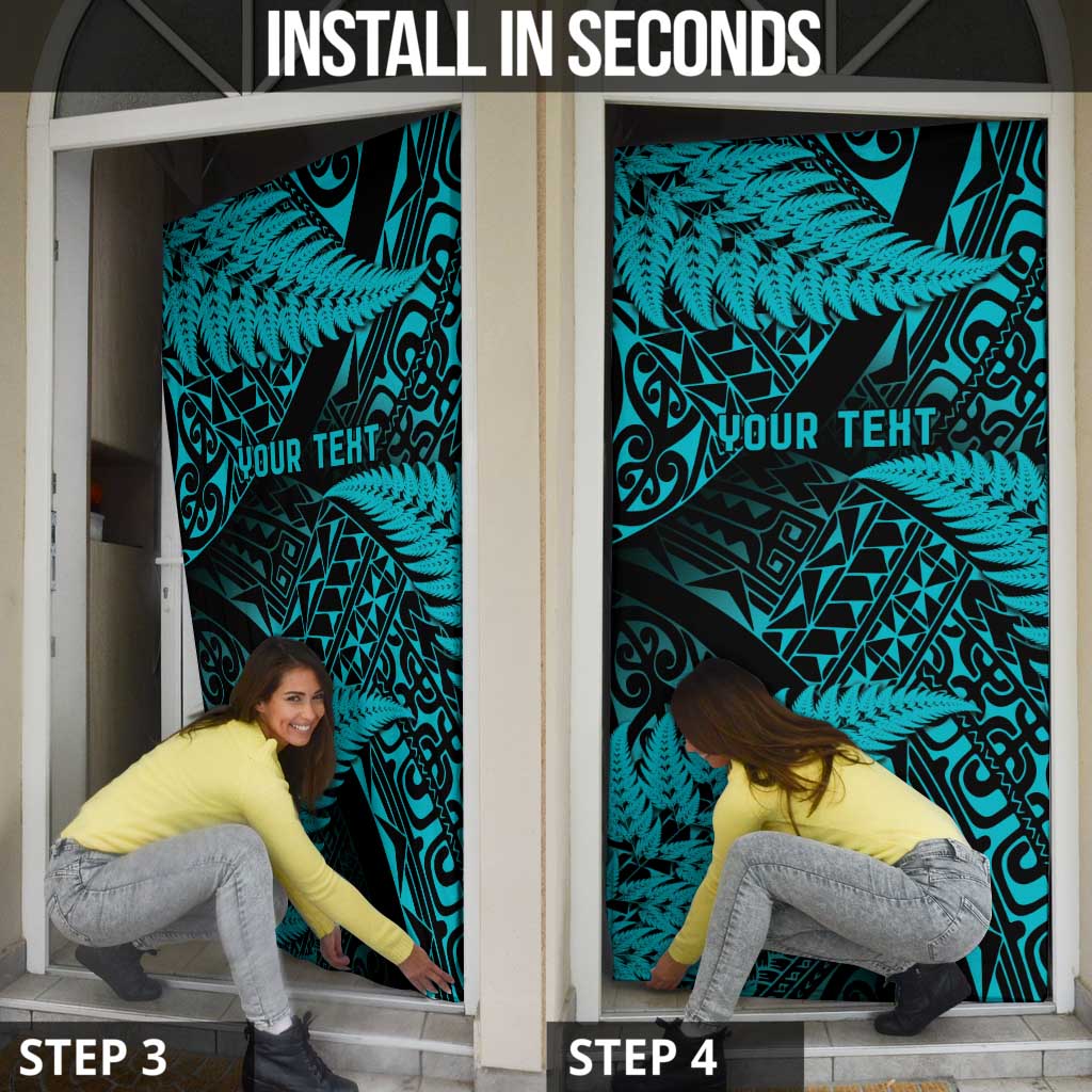 New Zealand Rugby Pacific Personalised Door Cover All Turquoise Maori Pasifika Fern Pattern LT9 - Polynesian Pride