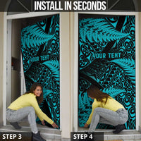 New Zealand Rugby Pacific Personalised Door Cover All Turquoise Maori Pasifika Fern Pattern LT9 - Polynesian Pride