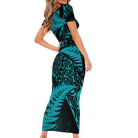 New Zealand Rugby Pacific Personalised Family Matching Short Sleeve Bodycon Dress and Hawaiian Shirt All Turquoise Maori Pasifika Fern Pattern LT9 - Polynesian Pride