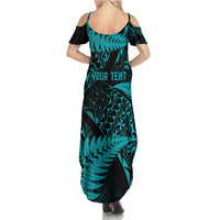 New Zealand Rugby Pacific Personalised Family Matching Summer Maxi Dress and Hawaiian Shirt All Turquoise Maori Pasifika Fern Pattern LT9 - Polynesian Pride