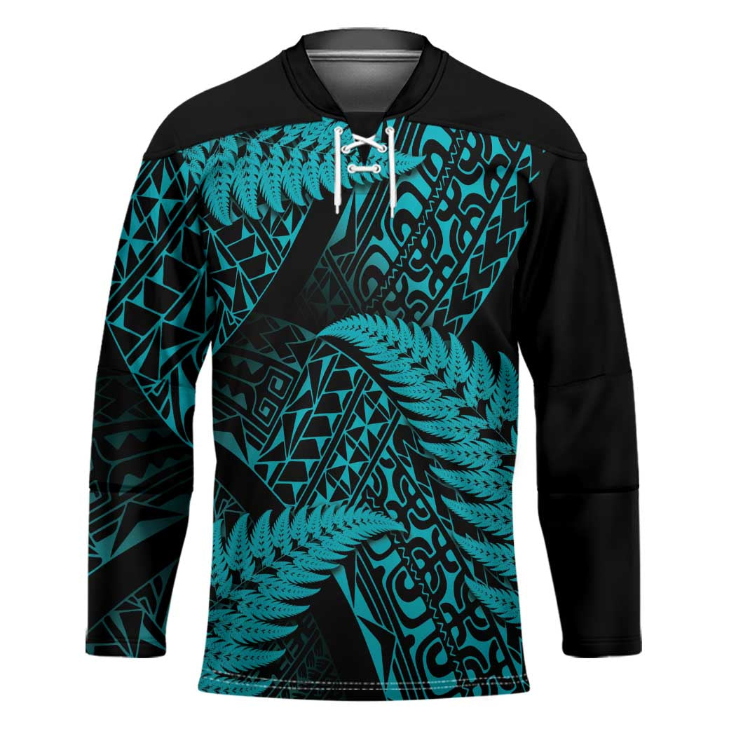 New Zealand Rugby Pacific Personalised Hockey Jersey All Turquoise Maori Pasifika Fern Pattern - Polynesian Pride