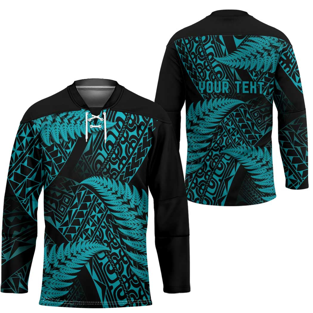 New Zealand Rugby Pacific Personalised Hockey Jersey All Turquoise Maori Pasifika Fern Pattern LT9 - Polynesian Pride
