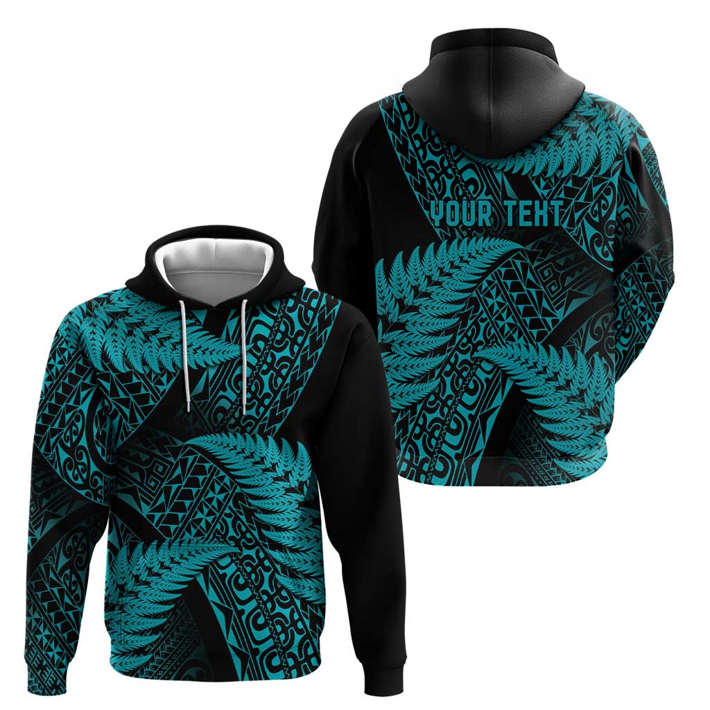 New Zealand Rugby Pacific Personalised Hoodie All Turquoise Maori Pasifika Fern Pattern