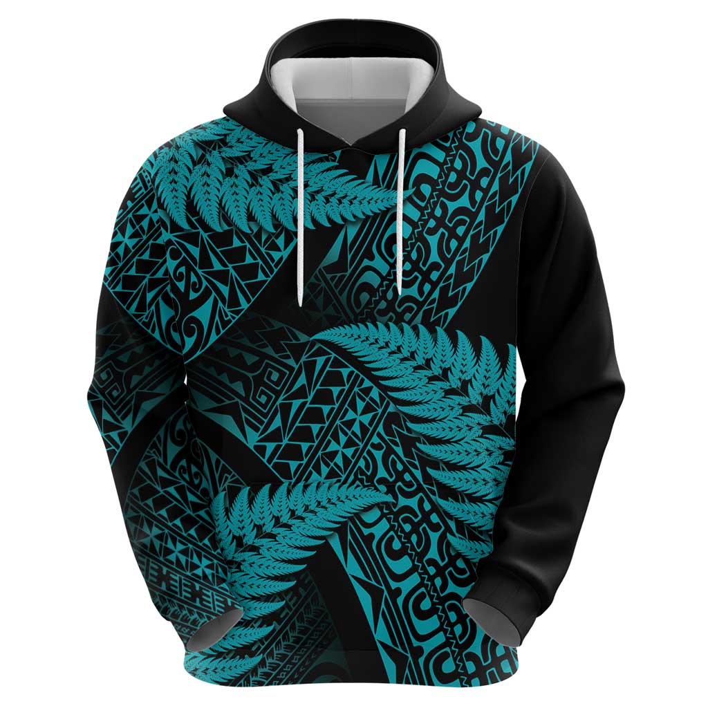 New Zealand Rugby Pacific Personalised Hoodie All Turquoise Maori Pasifika Fern Pattern