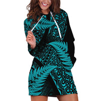 New Zealand Rugby Pacific Personalised Hoodie Dress All Turquoise Maori Pasifika Fern Pattern LT9 Turquoise - Polynesian Pride