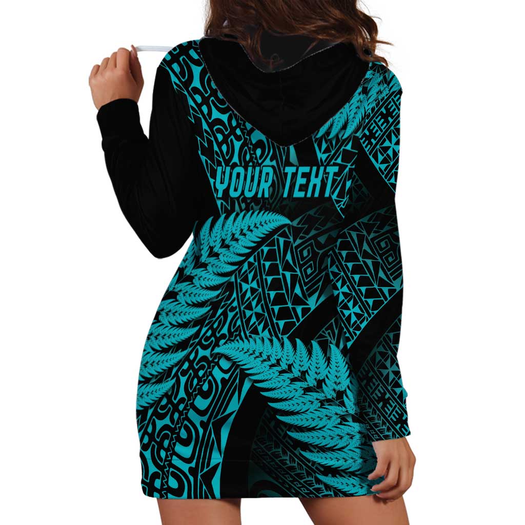 New Zealand Rugby Pacific Personalised Hoodie Dress All Turquoise Maori Pasifika Fern Pattern LT9 - Polynesian Pride