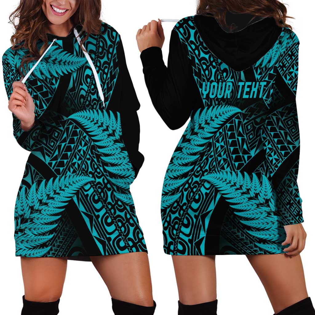 New Zealand Rugby Pacific Personalised Hoodie Dress All Turquoise Maori Pasifika Fern Pattern LT9 - Polynesian Pride