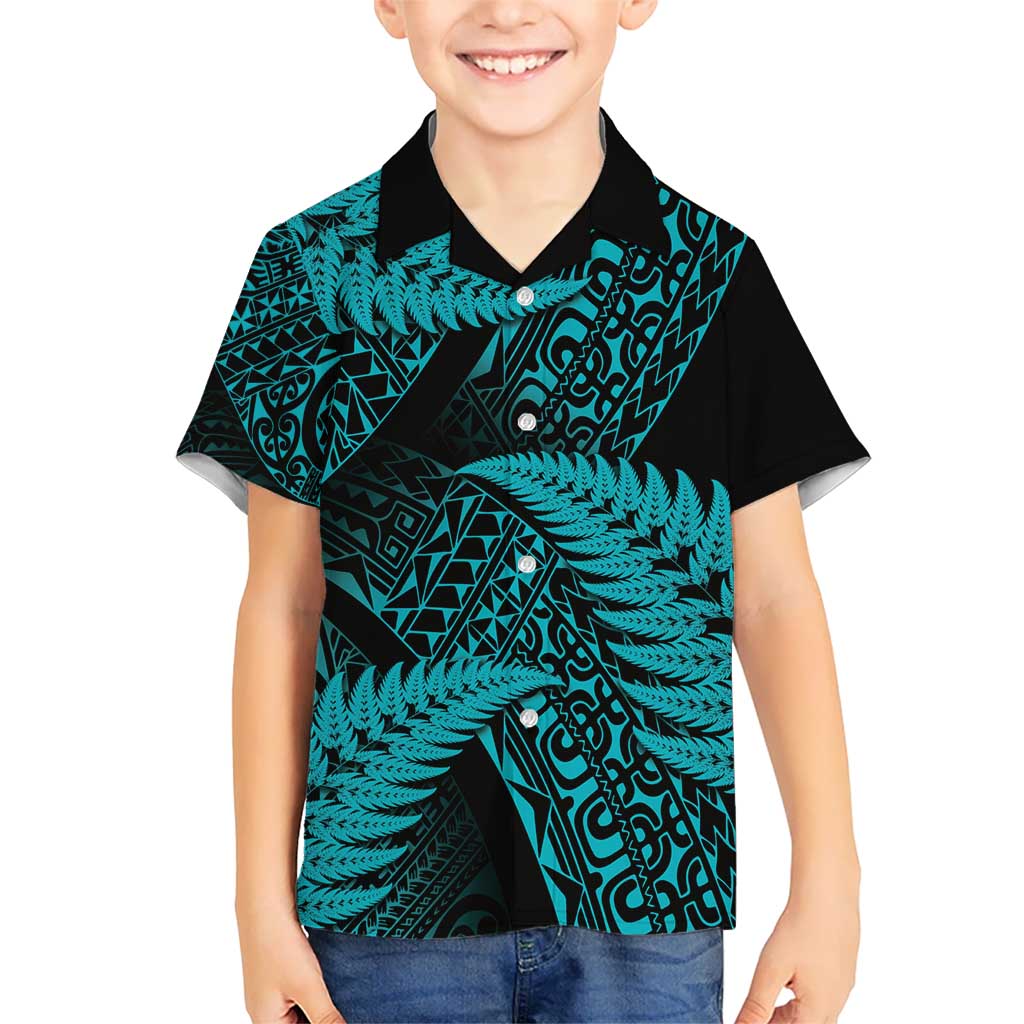 New Zealand Rugby Pacific Personalised Kid Hawaiian Shirt All Turquoise Maori Pasifika Fern Pattern LT9 Kid Turquoise - Polynesian Pride
