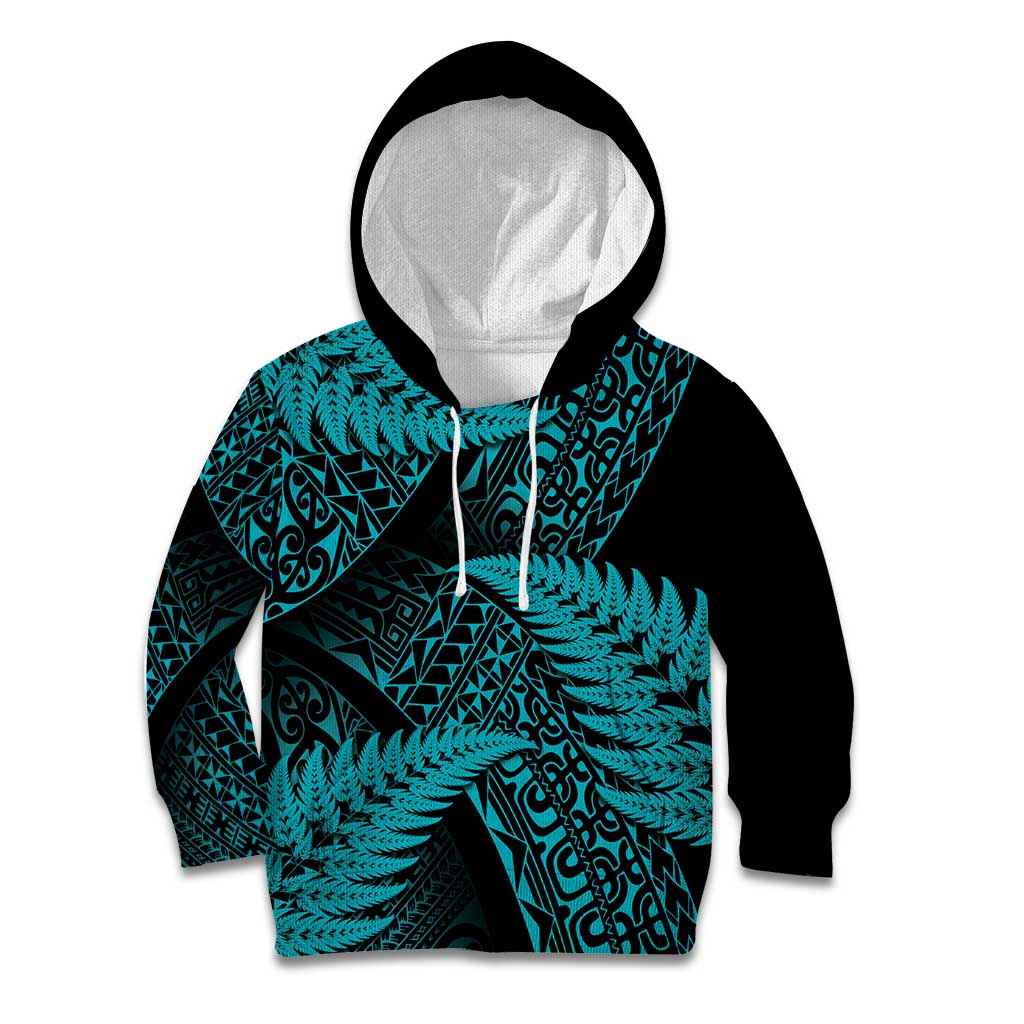 New Zealand Rugby Pacific Personalised Kid Hoodie All Turquoise Maori Pasifika Fern Pattern LT9 Hoodie Turquoise - Polynesian Pride