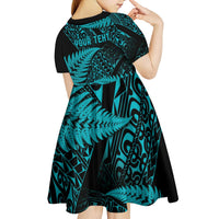 New Zealand Rugby Pacific Personalised Kid Short Sleeve Dress All Turquoise Maori Pasifika Fern Pattern LT9 - Polynesian Pride