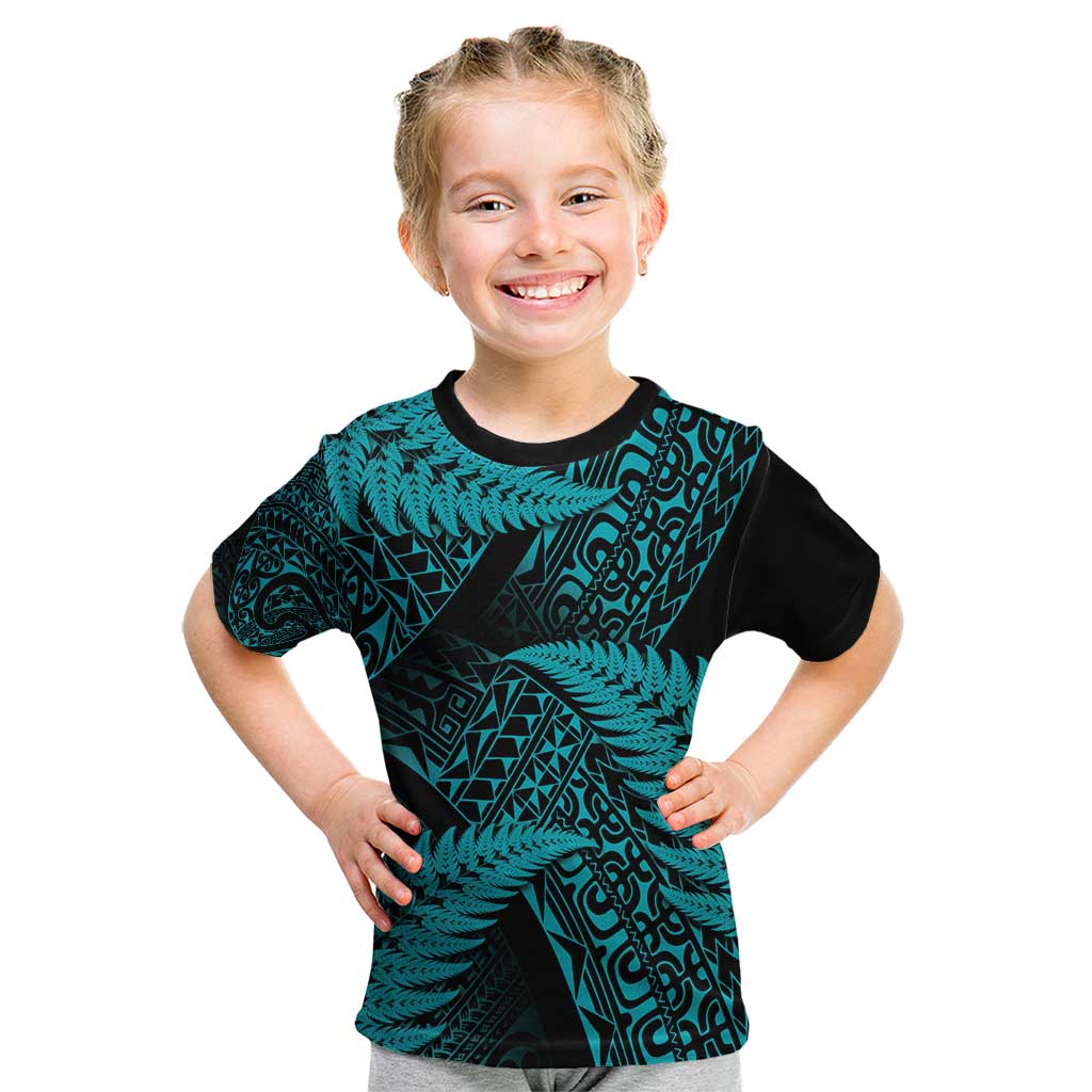 New Zealand Rugby Pacific Personalised Kid T Shirt All Turquoise Maori Pasifika Fern Pattern LT9 Turquoise - Polynesian Pride