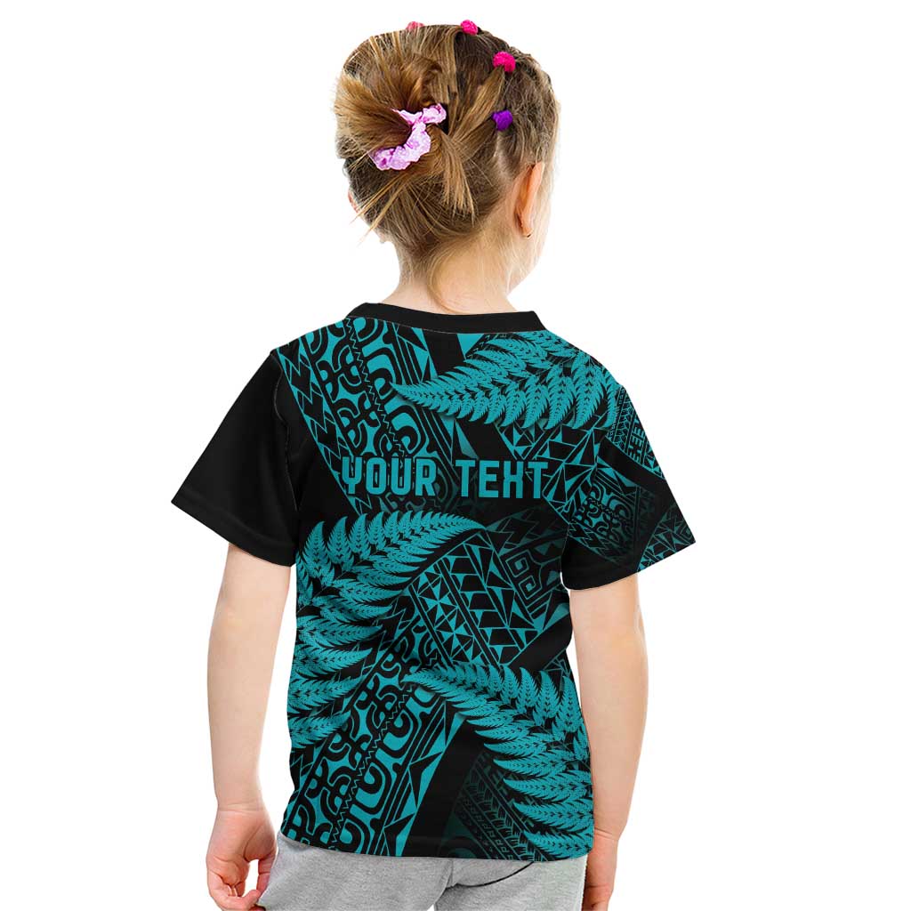 New Zealand Rugby Pacific Personalised Kid T Shirt All Turquoise Maori Pasifika Fern Pattern LT9 - Polynesian Pride