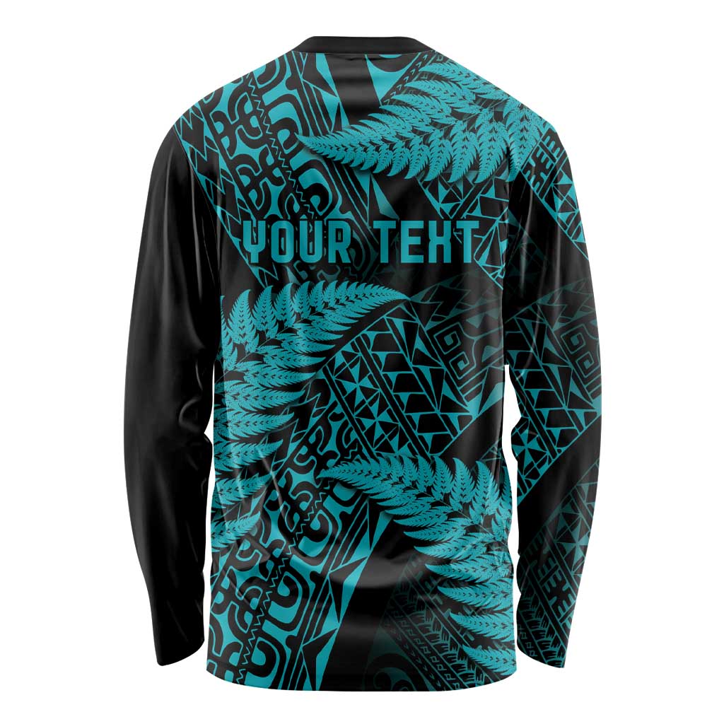 New Zealand Rugby Pacific Personalised Long Sleeve Shirt All Turquoise Maori Pasifika Fern Pattern LT9 - Polynesian Pride