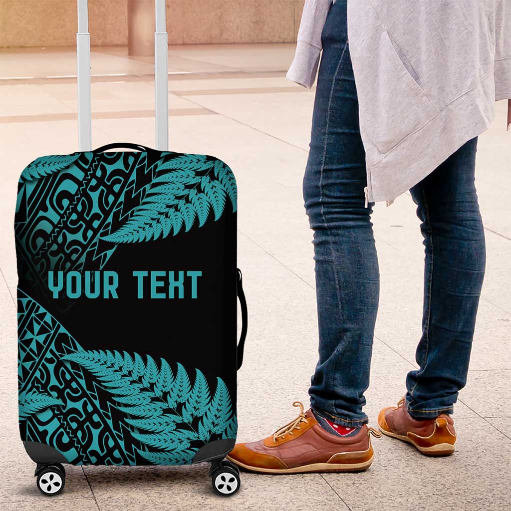 New Zealand Rugby Pacific Personalised Luggage Cover All Turquoise Maori Pasifika Fern Pattern