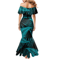 New Zealand Rugby Pacific Personalised Mermaid Dress All Turquoise Maori Pasifika Fern Pattern LT9 - Polynesian Pride