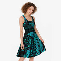 New Zealand Rugby Pacific Personalised Midi Dress All Turquoise Maori Pasifika Fern Pattern LT9 - Polynesian Pride