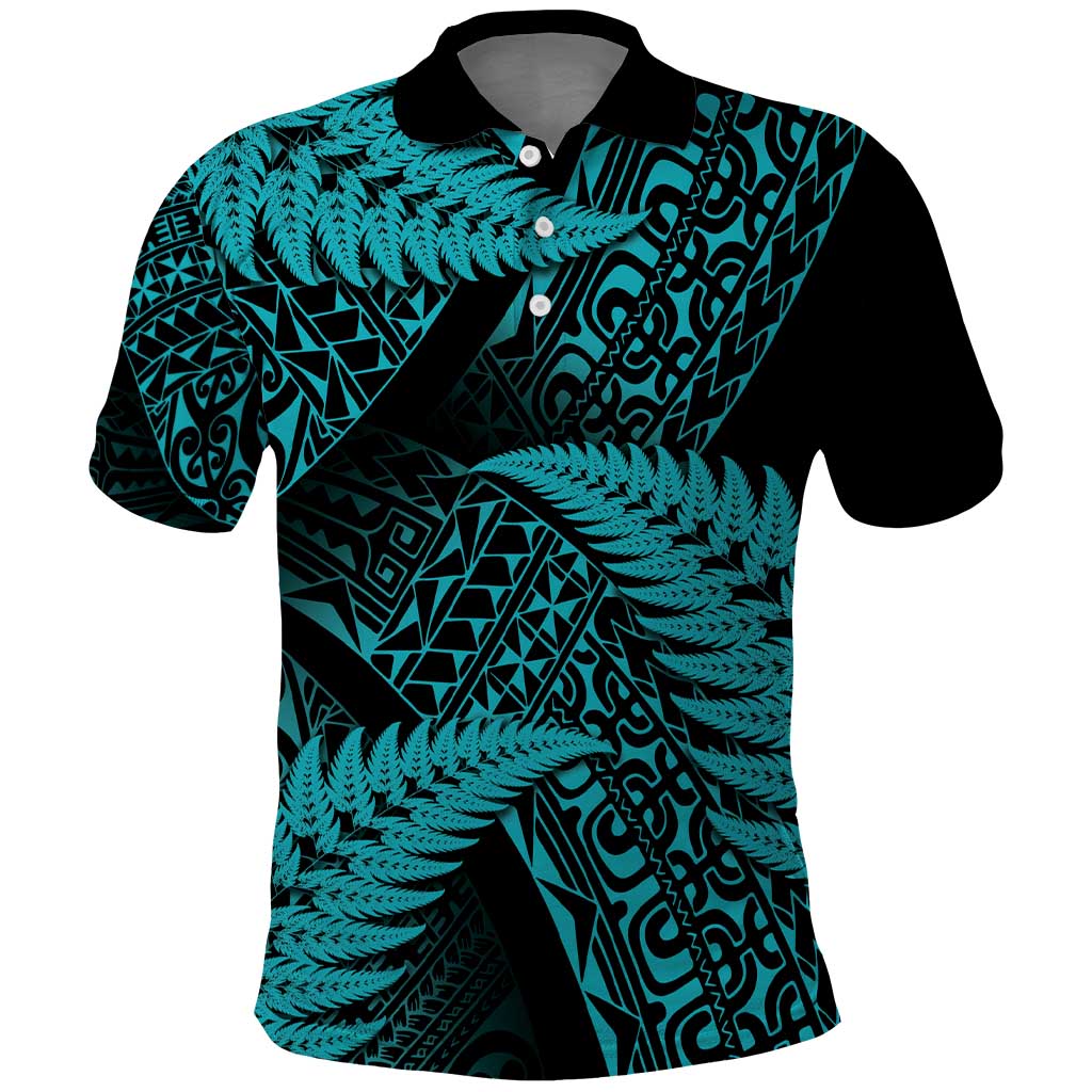 New Zealand Rugby Pacific Personalised Polo Shirt All Turquoise Maori Pasifika Fern Pattern LT9 Turquoise - Polynesian Pride