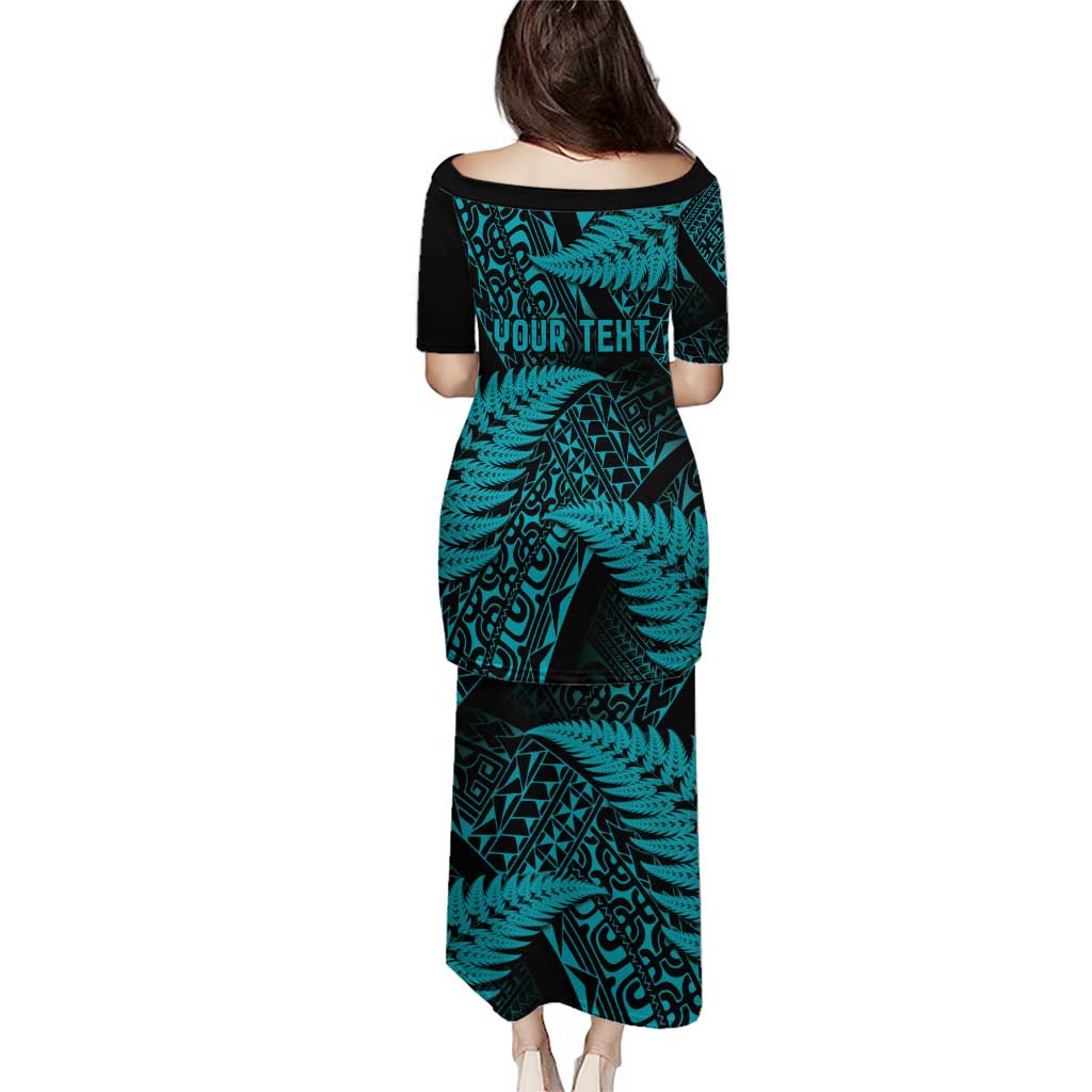 New Zealand Rugby Pacific Personalised Puletasi All Turquoise Maori Pasifika Fern Pattern