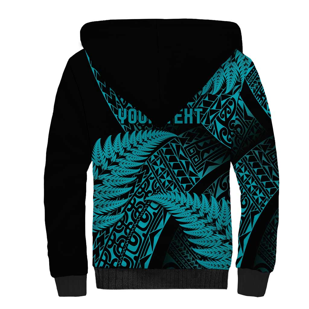 New Zealand Rugby Pacific Personalised Sherpa Hoodie All Turquoise Maori Pasifika Fern Pattern LT9 - Polynesian Pride