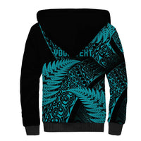 New Zealand Rugby Pacific Personalised Sherpa Hoodie All Turquoise Maori Pasifika Fern Pattern LT9 - Polynesian Pride