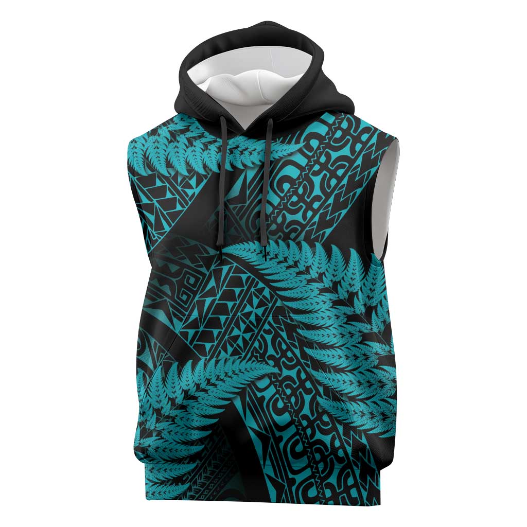 New Zealand Rugby Pacific Personalised Sleeveless Hoodie All Turquoise Maori Pasifika Fern Pattern LT9 Turquoise - Polynesian Pride