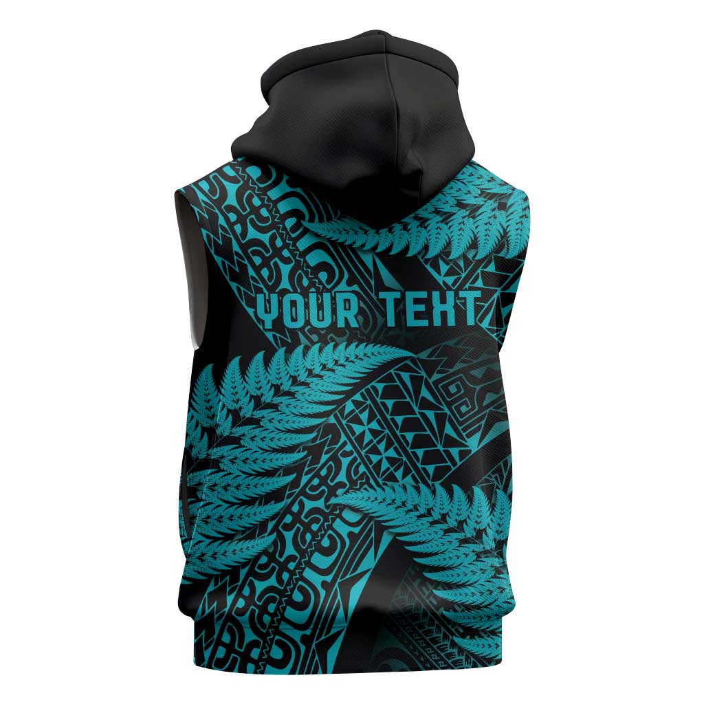 New Zealand Rugby Pacific Personalised Sleeveless Hoodie All Turquoise Maori Pasifika Fern Pattern LT9 - Polynesian Pride