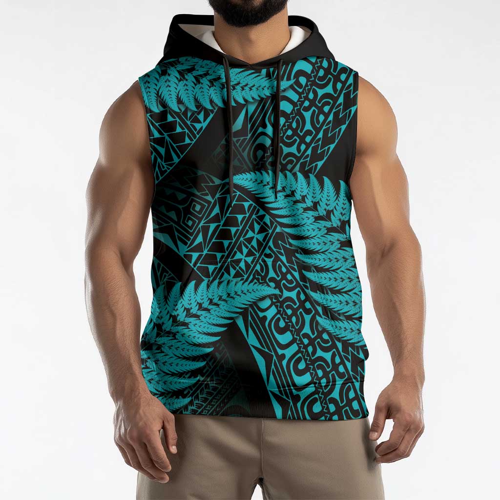 New Zealand Rugby Pacific Personalised Sleeveless Hoodie All Turquoise Maori Pasifika Fern Pattern LT9 - Polynesian Pride