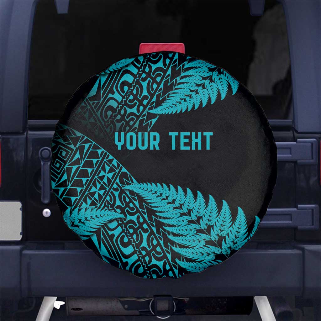 New Zealand Rugby Pacific Personalised Spare Tire Cover All Turquoise Maori Pasifika Fern Pattern LT9 No hole Turquoise - Polynesian Pride