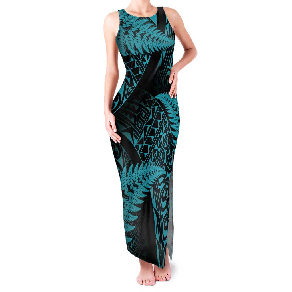 New Zealand Rugby Pacific Personalised Tank Maxi Dress All Turquoise Maori Pasifika Fern Pattern LT9 Women Turquoise - Polynesian Pride