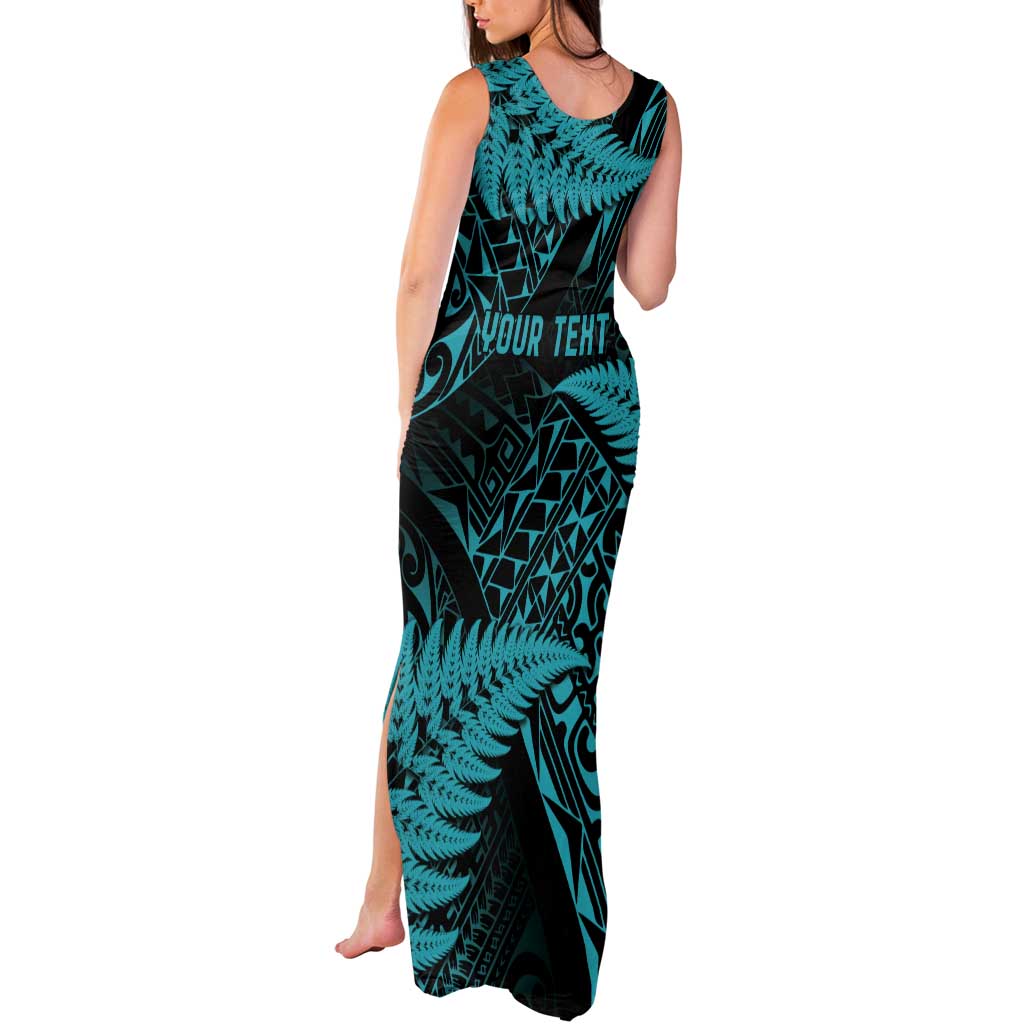 New Zealand Rugby Pacific Personalised Tank Maxi Dress All Turquoise Maori Pasifika Fern Pattern LT9 - Polynesian Pride