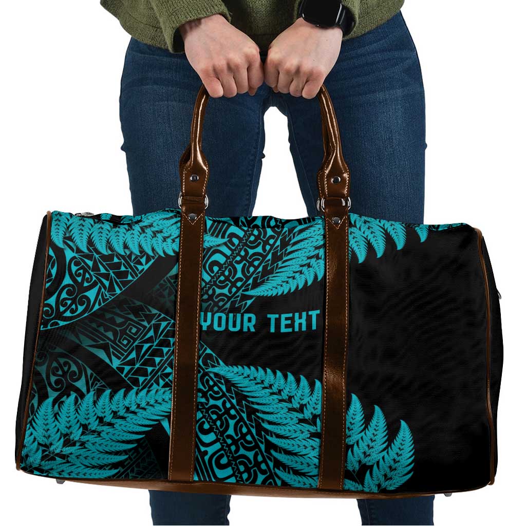 New Zealand Rugby Pacific Personalised Travel Bag All Turquoise Maori Pasifika Fern Pattern LT9 Turquoise - Polynesian Pride