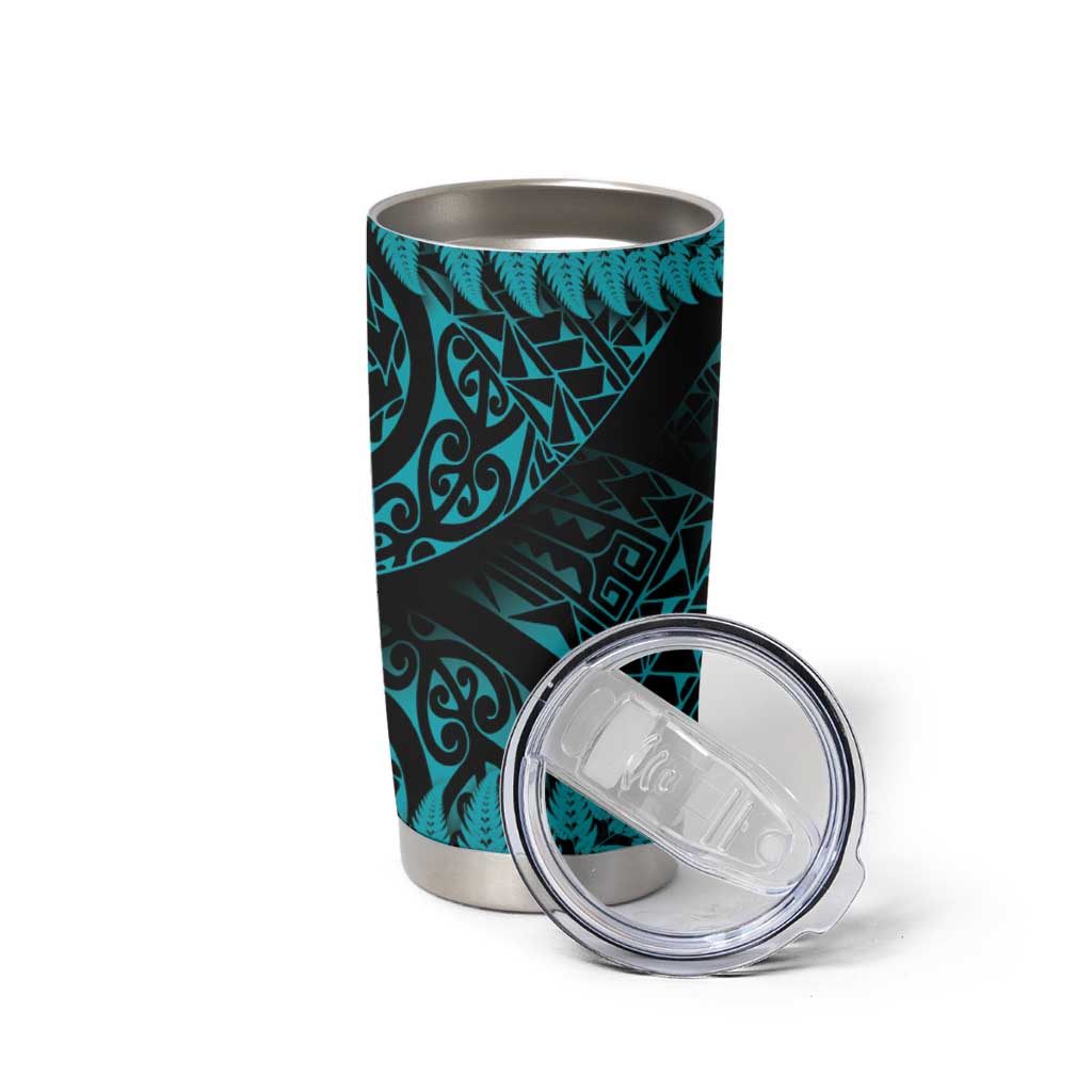 New Zealand Rugby Pacific Personalised Tumbler Cup All Turquoise Maori Pasifika Fern Pattern LT9 - Polynesian Pride