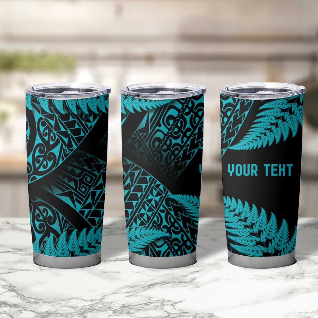 New Zealand Rugby Pacific Personalised Tumbler Cup All Turquoise Maori Pasifika Fern Pattern LT9 - Polynesian Pride