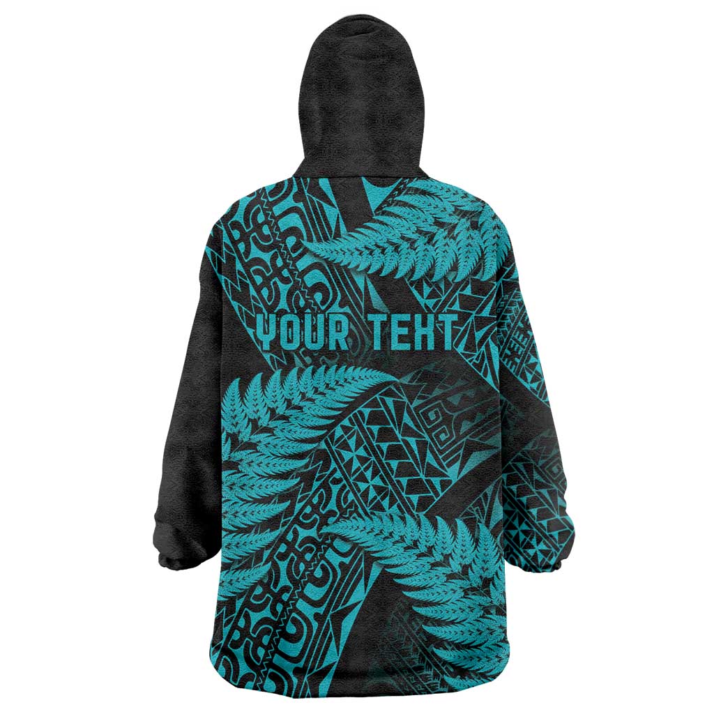 New Zealand Rugby Pacific Personalised Wearable Blanket Hoodie All Turquoise Maori Pasifika Fern Pattern LT9 - Polynesian Pride