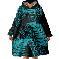 New Zealand Rugby Pacific Personalised Wearable Blanket Hoodie All Turquoise Maori Pasifika Fern Pattern LT9 - Polynesian Pride