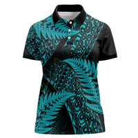 New Zealand Rugby Pacific Personalised Women Polo Shirt All Turquoise Maori Pasifika Fern Pattern LT9 Female Turquoise - Polynesian Pride