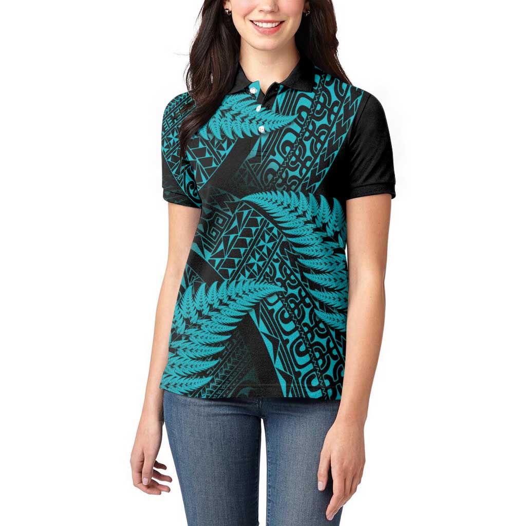 New Zealand Rugby Pacific Personalised Women Polo Shirt All Turquoise Maori Pasifika Fern Pattern LT9 - Polynesian Pride