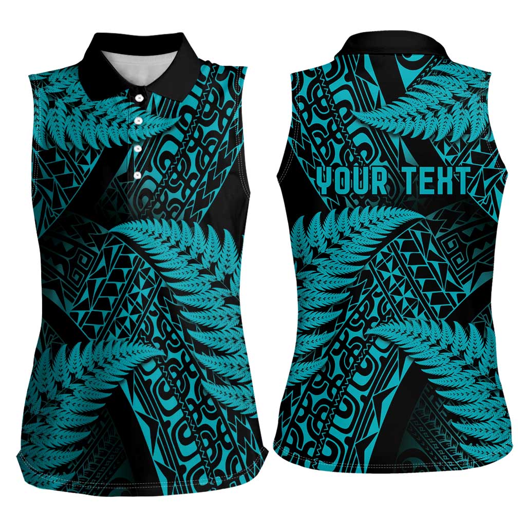 New Zealand Rugby Pacific Personalised Women Sleeveless Polo Shirt All Turquoise Maori Pasifika Fern Pattern LT9 - Polynesian Pride
