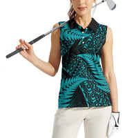 New Zealand Rugby Pacific Personalised Women Sleeveless Polo Shirt All Turquoise Maori Pasifika Fern Pattern LT9 - Polynesian Pride