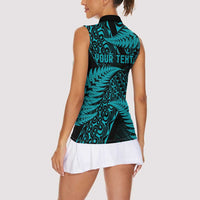 New Zealand Rugby Pacific Personalised Women Sleeveless Polo Shirt All Turquoise Maori Pasifika Fern Pattern LT9 - Polynesian Pride