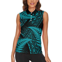 New Zealand Rugby Pacific Personalised Women Sleeveless Polo Shirt All Turquoise Maori Pasifika Fern Pattern LT9 - Polynesian Pride