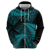 New Zealand Rugby Pacific Personalised Zip Hoodie All Turquoise Maori Pasifika Fern Pattern LT9 - Polynesian Pride