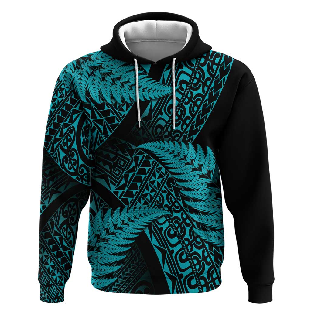 New Zealand Rugby Pacific Personalised Zip Hoodie All Turquoise Maori Pasifika Fern Pattern LT9 Pullover Hoodie Turquoise - Polynesian Pride