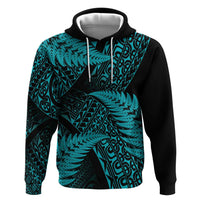 New Zealand Rugby Pacific Personalised Zip Hoodie All Turquoise Maori Pasifika Fern Pattern LT9 Pullover Hoodie Turquoise - Polynesian Pride