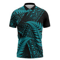 New Zealand Rugby Pacific Personalised Zipper Polo Shirt All Turquoise Maori Pasifika Fern Pattern LT9 Turquoise - Polynesian Pride