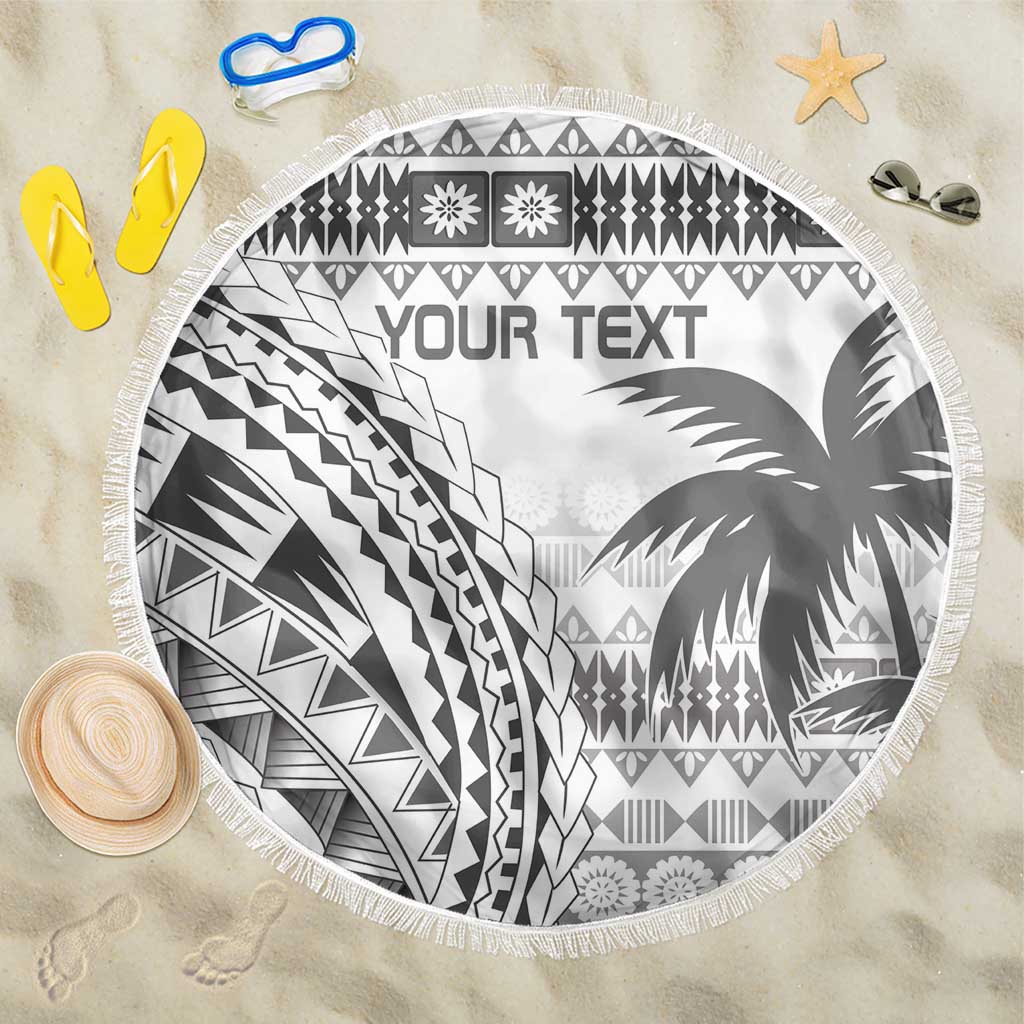 Custom Fiji Rugby Beach Blanket Polynesian Fijian Masi Palm Tree LT9 One Size 150cm White - Polynesian Pride