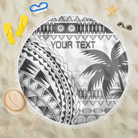 Custom Fiji Rugby Beach Blanket Polynesian Fijian Masi Palm Tree LT9 One Size 150cm White - Polynesian Pride